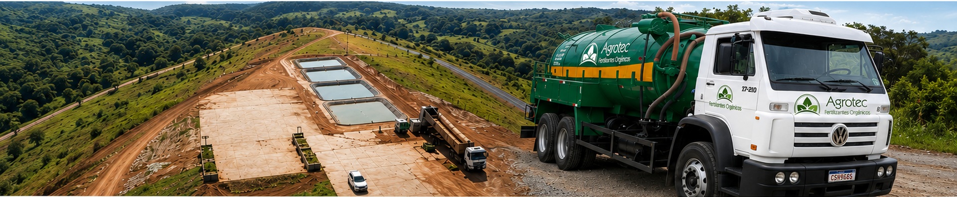 Vista aérea da estrutura da Agrotec com caminhão-tanque Agrotec